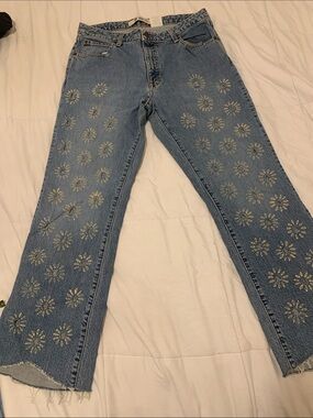 Stagecoach! GAP Blue Denim Flare Jeans with Daisy hand painted with acrylic pain